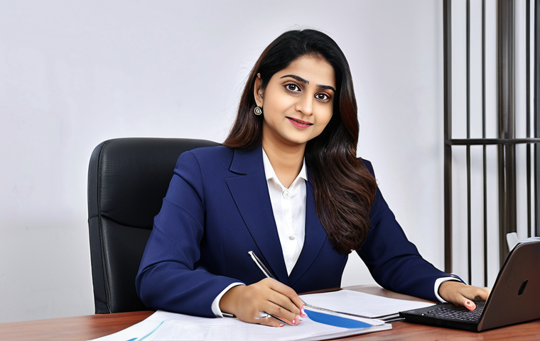 마케팅관리사 시험 준비에 필요한 마케팅 소프트웨어 - **"A professional businesswoman in a modest business suit, sitting at a desk in a modern office, ful...