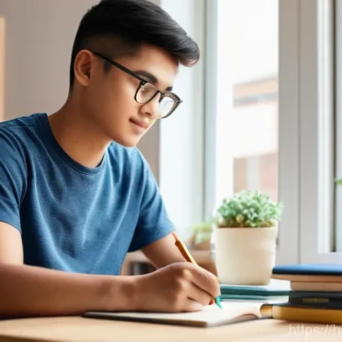 Home 18 마케팅관리사 시험 대비 최종 점검 리스트 - **Prompt 1: The Foundation of Knowledge**
A focused young student, appearing around 18-20 years ...