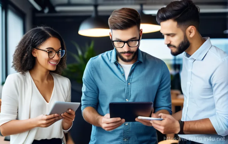 마케팅관리사 자격증의 미래 전망 - **Prompt 1: The Agile Marketer's Journey**
A group of diverse marketing professionals, men and w...